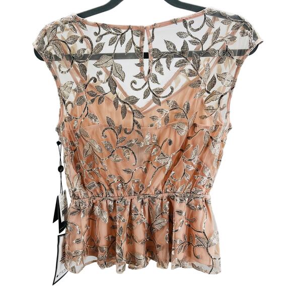 ADRIANNA PAPELL  6p pink blush metallic embroidered party blouse top NWT B74 - Picture 3 of 6